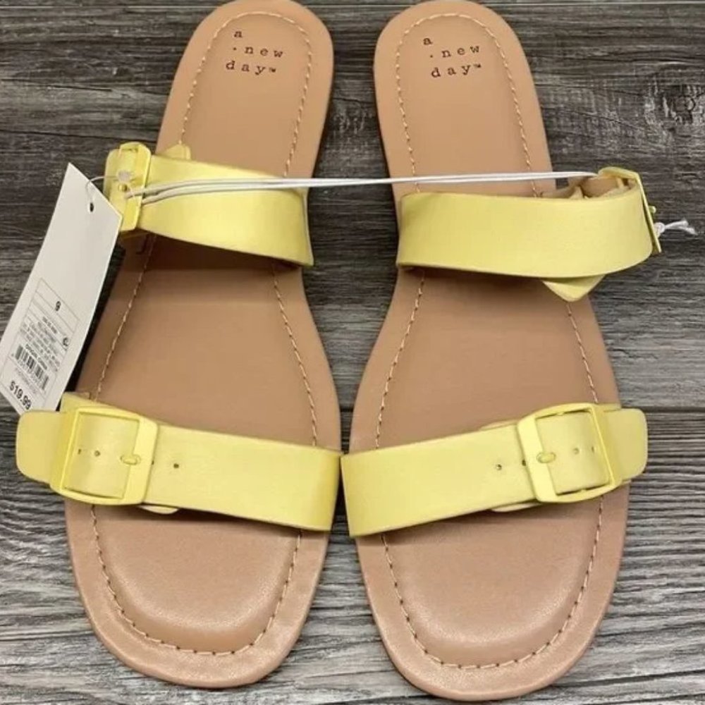 A New Day Penny Two Band Buckle Sandals Yellow 7 - Picture 3 of 3
